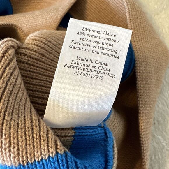 Everlane Lace Up Smock Sweater Chestnut Blue Stripe Organic Cotton Wool Sz L - Picture 8 of 10